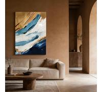 VGJfghTR Abstract Blue Gold Canvas Wall Art, Modern Textured Print, Navy Blue White Artwork for Living Room Bedroom Home Decor(60x80cm（24x31in)/frameless