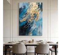 VGJfghTR Abstract Canvas Wall Art Blue Gold Textured Painting Modern Artwork Prints for Living Room Bedroom Office Home Wall Decor(40x60cm（16x24in)/frameless