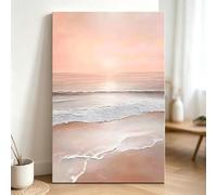VGJfghTR Canvas Wall Art Abstract Beach Sunset Pink Ocean Waves Textured Artwork Coastal Seascape Painting Print for Living Room Bedroom Office Decor(40x40cm/Internal Frame)
