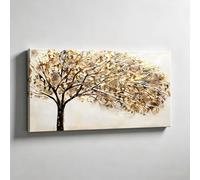 VGJfghTR Golden Tree Canvas Wall Art Abstract Textured Artwork Modern Neutral Beige Gold Painting Horizontal Landscape Art Print Home Decoration(70x140cm/Frameless)