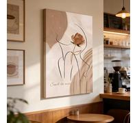 VGJfghTR Minimalist Woman Rose Wall Art, Neutral Beige Abstract Line Art Canvas Print, Smell the Roses Aesthetic Wall Decor for Living Room Bedroom(20x30cm（8x12in)/Inner frame