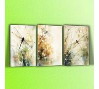 VGJfghTR Watercolor Dragonfly Canvas Wall Art - 3 Piece Set, Natural-Inspired Home Deco(40x60cmX3/Internal Frame)