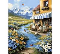 VGJM 5D Adults Diamond Painting Kits Flower River House Round Crystal Rhinestone Painting by Numbers Diamonds Arts Craft Living Room Decor -40x50cm