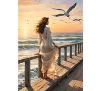 VGJM 5D DIY Girl on The Beach Diamond Painting, Diamond Painting Full Kit, Diamond Painting Craft Rhinestone Cross Stitch Painting for Adults, 50x50cm