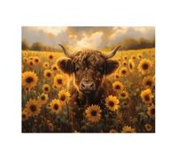 VGJM Diamond Painting Set, Cute Cow Sunflower Field for Adults, Beginners, 5D Round Diamonds, Home Decor, 40x50cm
