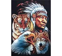 VGJM DIY 5D Diamond Painting Full Round Drill Kits Rhinestone Picture Art Craft for Home Wall Decor Native American Eagle Tiger Wolf40x40cm