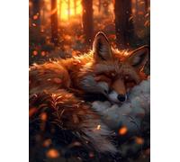 VGJM Fox DIY 5D Diamond Art, Sunset Diamond Painting Kits, Circle Full Drill Crystal Art Kits for Adults Beginners, DIY Cross Stitch Embroidery Crafts Pictures, for Home Wall Decor, K-40x50cm