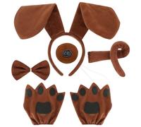 VGMANNTA 5PCS Puppy Dog Costume Set: Brown Dog Ears Headband, Paws, Tail & Bow Tie - Unisex Kids & Adults Cosplay Accessories for Halloween Parties