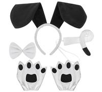 VGMANNTA 6PCS Puppy Dog Costume Set Costumes for Dogs Accessories Dog Ears Headband Puppy Paws Gloves Tail Fake Nose Bow Tie Dog Fancy Dress Costumes for Cosplay Halloween Party-Black White