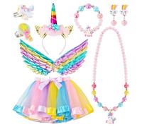 VGMANNTA 9PCS Unicorn Costume for Girls Unicorn Dress Up with Unicorn Headband Jewelry Set for Girls Rainbow Tutu Fairy Costume for Girls Unicorn Gifts for Girls Birthday Cosplay Party