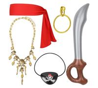 VGMANNTA Pirate Costume Set for Kids & Adults: Costume, Bandana, Eye Patch, Sword, Necklace & Earring - Unisex-Kids, Cosplay, Halloween