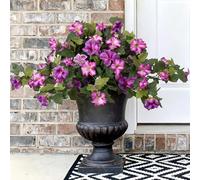 VGNQA 2PCS Artificial Petunia Flowers for Outdoors, Fake Flowers for Outdoor Planters UV Resistant Faux Silk Petunias for Garden Porch Yard Balcony Patio Realistic Home Kitchen Decor(Gradient Purple)