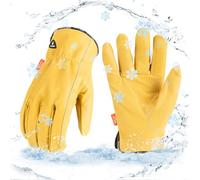Vgo... 0℃/32°F Winter Pig Leather Work Gloves, Cold Weather Waterproof Safety Work Gloves,Cold Storage or Freezer Use,w/3M Thinsulate Lining 1Pair PA9501FLWP(Gold,S)