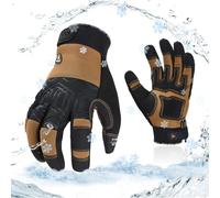 Vgo... 0℃/32°F Winter Synthetic Leather Work Gloves, Cold Weather Waterproof Safety Work Gloves,Cold Storage or Freezer Use,w/3M Thinsulate Lining 1Pair SL7716FLWP(Brown,M)