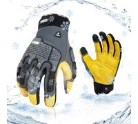 Vgo 0°C/32°F Winter Cow Leather Work Gloves Men, 3M Thinsulate Lined,Waterproof Insulated work gloves,Mechanics Gloves,Impact Gloves,Anti-Vibration Gloves,Rigger Gloves,Heavy Duty1P CA7725FLWP(Grey,S)