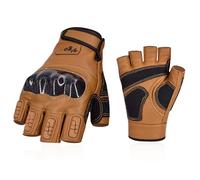 Vgo... 1 Pair Half Finger Touchscreen Motorcycle Gloves|Breathable Goatskin Palm|TPU Knuckle Armor|Flexible Anti-Shock Gear for Summer Riding|Men Women Cycling, Construction, ATV (GA6078HL,Brown,XL)