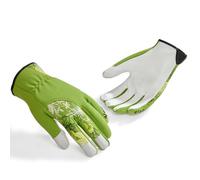 VGO 1 Pair Women's Gardening Gloves - Premium Goat Leather Work Gloves with Thornproof&Non-Slip Grip, Breathable Floral Design, Ergonomic Fit for Pruning, Landscaping,Outdoor(1Pair/S/Green/GA7444-FM)