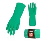 Vgo... 10Pairs Reusable Household Gloves,Rubber Dishwashing Gloves,Extra Thickness,Long Sleeves,Kitchen Cleaning/Working/Gardening(HH4601, Green, M, 10Pairs)