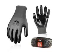 Vgo... 10pairs Safety Work Gloves Nylon with PU Nitrile Coated Palm Non Slip Garden Gloves Utility Dipping Gloves, Multipack Latex Free