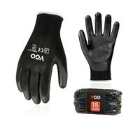 Vgo... 15Pairs Safety Work Gloves,Gardening Gloves,Polyurethane Coated,Dipping Gloves,Latex Free(Size L,Black,PU2103)