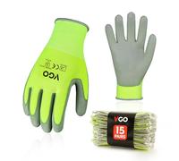 Vgo 15Pairs Safety Work Gloves,Gardening Gloves,Polyurethane Coated,Dipping Gloves,Latex Free(Size XL,Fluorescent Yellow,PU2103)
