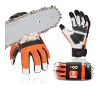 Vgo... 2 pairs Chainsaw Gloves 12-Layer Protection on Left Hand, Safety Goat Leather Work Gloves with Touchscreen(XL,Orange)