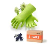 Vgo... 2 pairs Heavy Duty Cleaning Gloves Lined Nylon, Household Gloves Reuseable in TPE Latex Free, Thicker Antislip Washing Up Gloves for Kitchen Bathroom Gardening Painting, with Flower Flavor