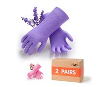 Vgo... 2 pairs Heavy Duty Cleaning Gloves Lined Nylon, Household Gloves Reuseable in TPE Latex Free, Thicker Antislip Washing Up Gloves for Kitchen Bathroom Gardening Painting, with Flower Flavor