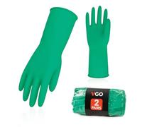 Vgo... 2Pairs Reusable Household Cleaning Gloves,Rubber Dishwashing gloves,Extra Thickness,Long Sleeves,Kitchen Cleaning/Working/Painting/Gardening/Pet Care(HH4601, Green, XL, 2Pairs)