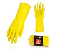 Vgo... 2Pairs Reusable Household Cleaning Gloves,Rubber Dishwashing gloves,Extra Thickness,Long Sleeves,Kitchen Cleaning/Working/Painting/Gardening/Pet Care(HH4601, Yellow, S, 2Pairs)