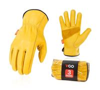 Vgo... 3 Pairs Gardening Gloves Cowhide Thornproof, Safety Leather Work Gloves Antiabrasive for Rigger Building Garden Warehouse (XLarge-3pairs, Gold)