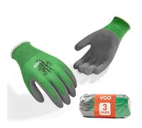 Vgo... 3 Pairs Multi-Purpose Work Gloves, Anti-Slip Latex Coated, Breathable Bamboo Fiber for Gardening, Construction, DIY & Outdoor | Machine Washable (3Pairs/S/Green/RB6026)