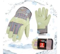 Vgo...… 3 paris Winter Work Gloves in Pigskin Leather Lined, Cold Weather Safety Gloves Men for Rigger Gardening Builder Construction