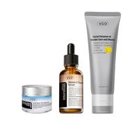 VGO 3-Stage Skin Care Set with 92% Snail Mucin Moisturizer, 1.01 oz Vitamin C Serum and 1.52 oz Double Tube Facial Cleanser