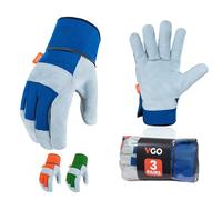 Vgo... 3Pairs Gardening Gloves Cowhide, Work Gloves Thornproof Utility for Yard Trucker Delivery Garden with Strong Grip