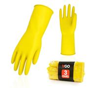Vgo... 3Pairs Reusable Household Gloves,Rubber Dishwashing Gloves,Extra Thickness,Long Sleeves,Kitchen Cleaning/Working/Gardening(Size M,Yellow,HH4601,3Pairs)