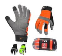 Vgo... 3Pairs Safety Work Gloves Touchscreen, Utility Working Gloves for Garden Assemble Mechanic Warehouse Golves Multi Purpose Light&Medium Duty