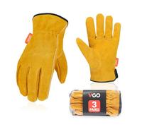 Vgo... 3Pairs Work Gloves in Cowhide for Gardening Lorry, Heavy Duty Gardening Gloves Men in Leather Multi Utility with Strong Grip (Size XL,Gold,3Pairs)