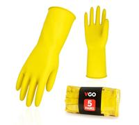 Vgo... 5Pairs Reusable Household Cleaning Gloves,Rubber Dishwashing gloves,Extra Thickness,Long Sleeves,Kitchen Cleaning/Working/Painting/Gardening/Pet Care(HH4601, Yellow, L, 5Pairs)