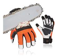 Vgo... Chainsaw Gloves 12-Layer Protection on Both Hands, Safety Goat Leather Foresty Work Gloves with Touchscreen(L,Orange,1 pair)