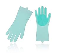 Vgo... Dishwashing Cleaning Sponge Gloves Reusable Silicone Brush Scrubber Gloves Heat Resistant (SI2142, Pink Blue, L, 1Pair)