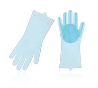 Vgo... Dishwashing Cleaning Sponge Gloves Reusable Silicone Brush Scrubber Gloves Heat Resistant (SI2142, Blue, L, 1Pair)