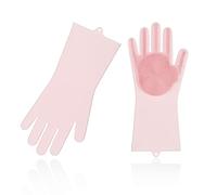 Vgo... Dishwashing Cleaning Sponge Gloves Reusable Silicone Brush Scrubber Gloves Heat Resistant (SI2142, Pink, L, 1Pair)