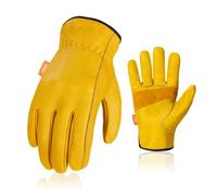 Vgo... Gardening Gloves Cowhide Thornproof, Safety Leather Work Gloves Antiabrasive for Rigger Building Garden Warehouse (Large (pack of 1), Gold-1pair)