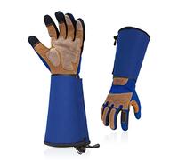 Vgo... Gardening Gloves Long Sleeves in Leather with Touchscreen, Heavy Duty Work Gloves Gauntlet Thorn Proof Antivibration for Yard Garden Agriculture,1 pair