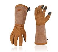 Vgo... Gardening Gloves Men Long Sleeves in Leather with Touchscreen, Long Work Gloves Gauntlet Thorn Proof Heavy Duty for Yard Garden Agriculture (8/M,SL6592-M,1Pair)