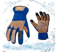 Vgo... Winter Work Gloves Waterproof Touchscreen in Leather, Thermal Safety Gloves for Light&Medium Duty in Cold Weather, 1 pair