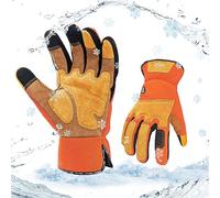Vgo... Winter Work Gloves Waterproof Touchscreen in Leather, Thermal Safety Gloves for Light&Medium Duty in Cold Weather, 1 pair