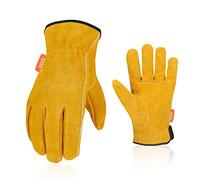 Vgo... Work Gloves Gardening in Cowhide, Heavy Duty Gardening Gloves Men in Leather Thornproof Multi Utility for Yard Warehouse Delivery(Size L,1 Pair)