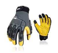 Vgo... Work Gloves Men Touchscreen in Cowhide Palm, Heavy Duty Gloves Anti Impact Utility for Warehouse Mechanics Carpenter Trucker, 1 pair(L)